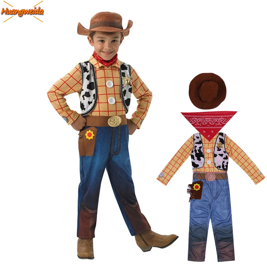 Woody Cosplay Costumes Kids Buzz Lightyear Costumes For Kids Fancy Dress Halloween Woody Role Play Cowboy Costume Jumpsuits Hat