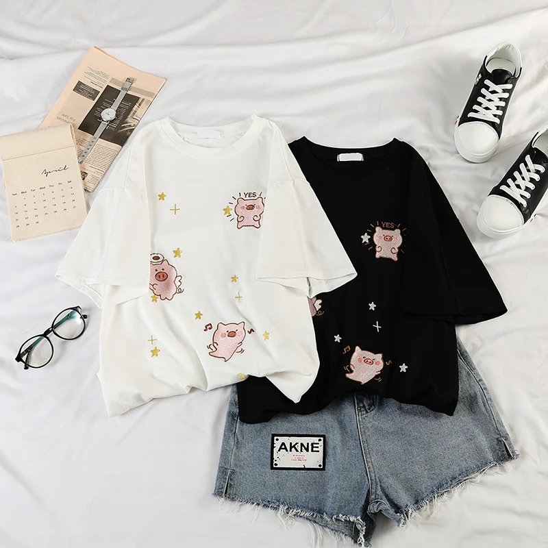 Женские футболки в Корейском стиле с коротким рукавом милая Футболка Harajuku