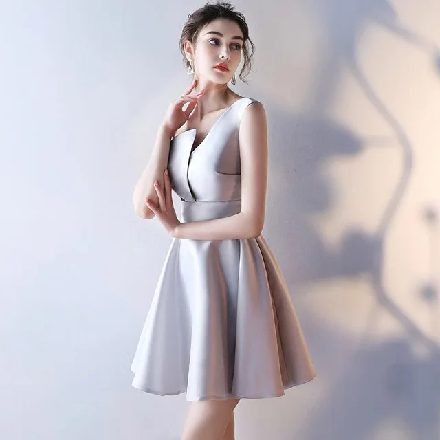silver gray Новые свадебные туфли чонсам, Восточный стиль Женские свадебное Ципао вечерние платье модный элегантный в китайском стиле короткий халат; Одежда для девочек; Vestido S-XXL - Цвет: silver gray