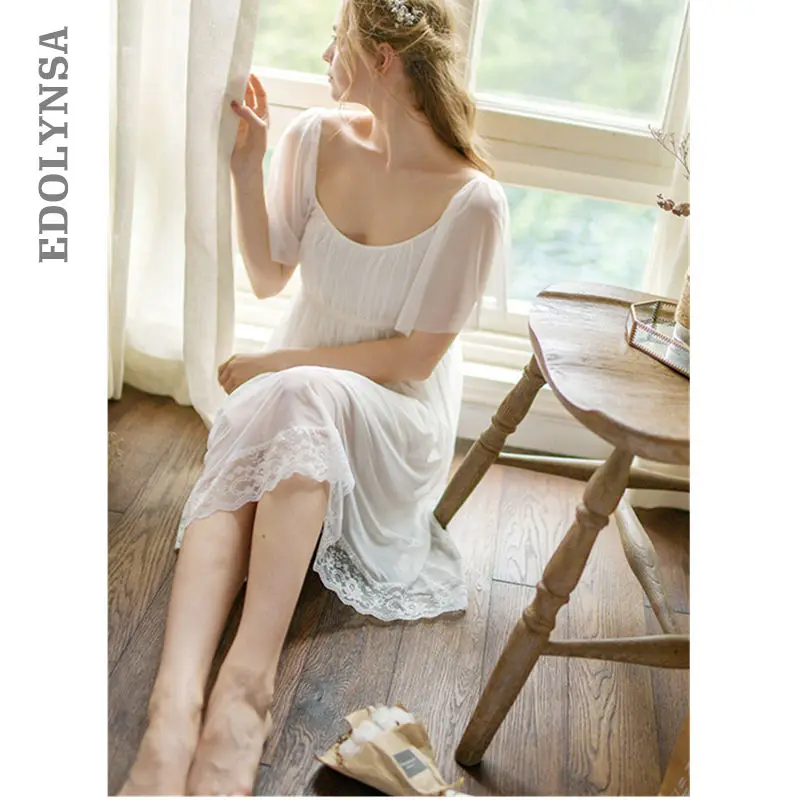 Летняя женская одежда для сна винтажная ночная рубашка принцессы кружевная с