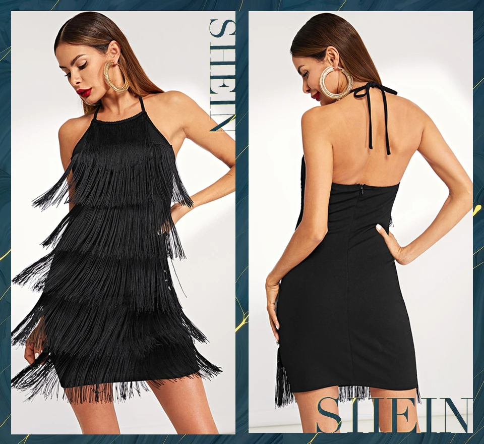 SHEIN Платье Без Рукавов C Бахромой Вечернее Элегантное Платье