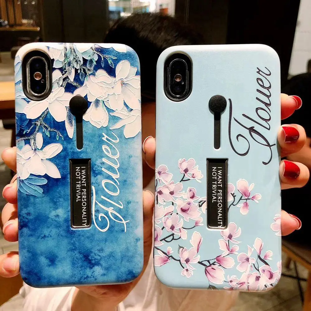 KISSCASE Винтажный чехол для телефона с цветами iPhone 7 X XS MAX XR держателем iphone 8 6 6S Plus