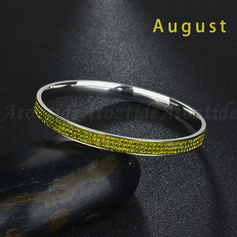 Atoztide Women Fashion 12 Birthstones 3 Rows Line Crystal Bangles Stainless Steel Round Silver Color Colorful Shine Bracelets | Украшения и