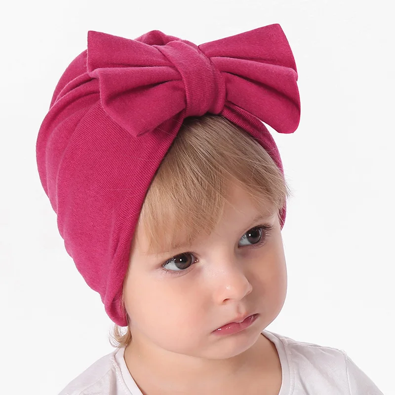 New Winter Baby Hat for Girls Big Bow Autumn Turban Cap Photography Props Infant Beanie Girl Accessories 12 Colors | Детская одежда и