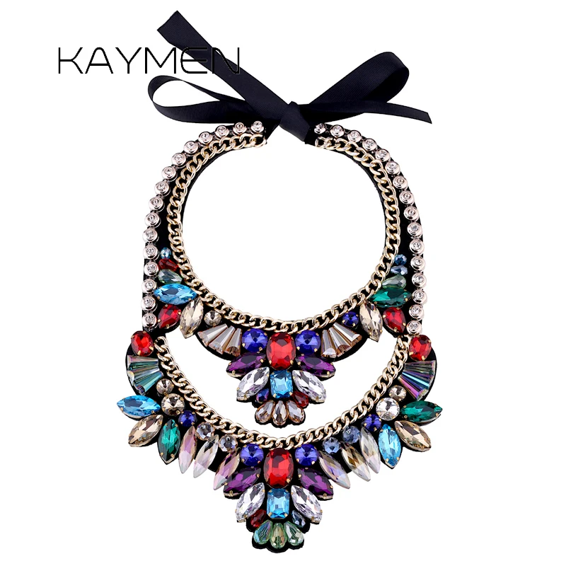 

KAYMEN New Handmade Crytals Statement Necklace for Women Bohemia Chunky Bib Chokers Costuem Jewelry Wholesale Drop-shipping