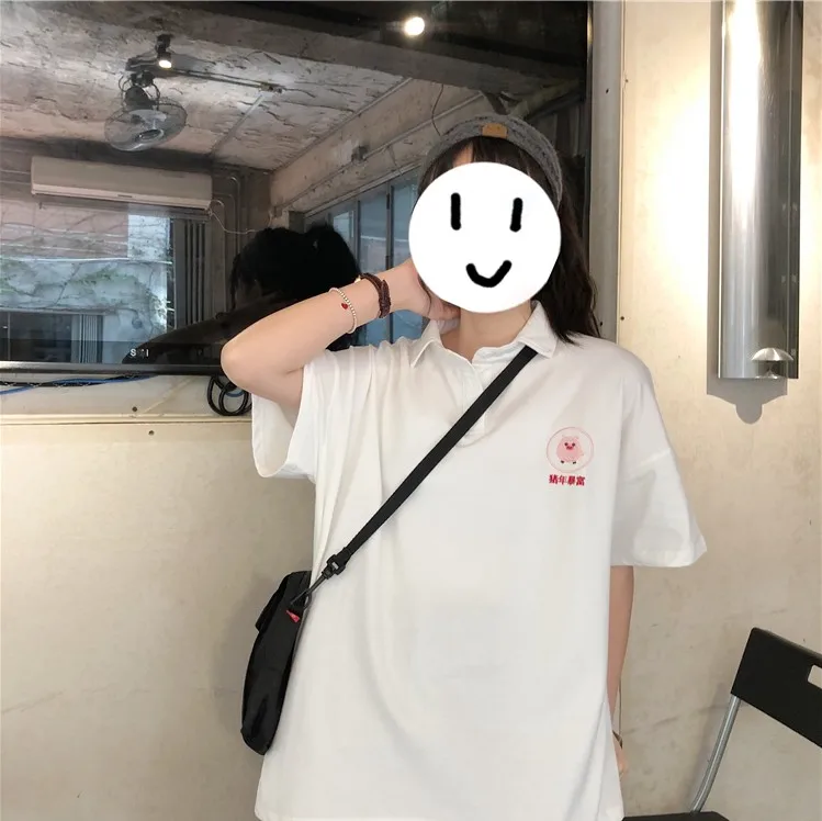 Для женщин PoloShirt Хлопок мультфильм милый свинья вышивка короткий рукав тенниски летние женские свободные Повседневное элегантный дизайн топы YT5027
