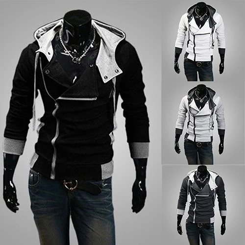 Мужская модная толстовка с капюшоном на молнии сбоку длинным рукавом