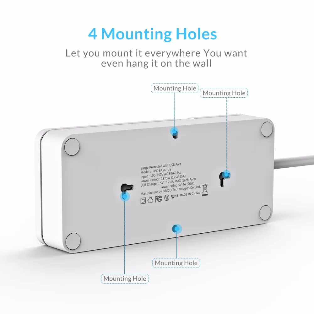 ORICO USB лента питания розетка Защита от перенапряжения 6 розеток переменного тока 2