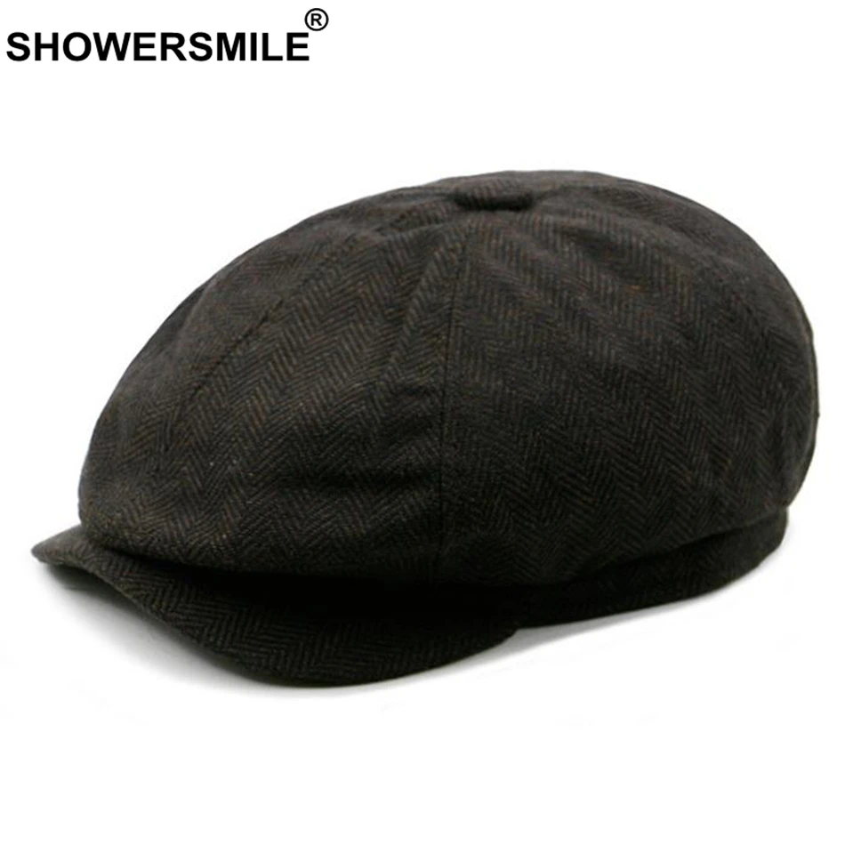 SHOWERSMILE Восьмиугольные шляпы в елочку, мужские винтажные хлопковые кепки Newsboy, мужские классические шапки в британском стиле, осенне-зимние шапки