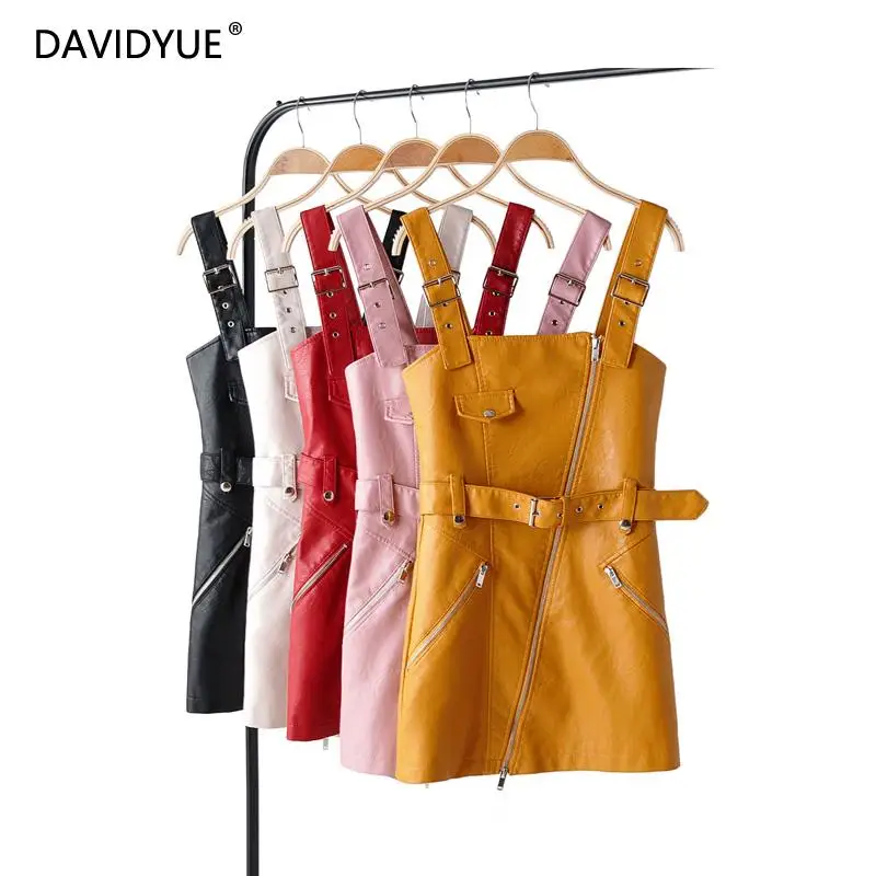 

Женское кожаное платье, винтажное белое мини-платье желтого цвета, осенняя одежда, уличные платья с поясом, 2019