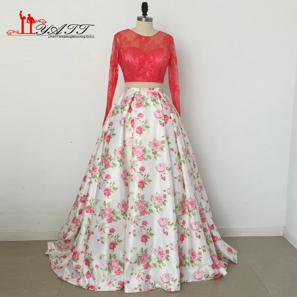 2017 Потрясающие вечерние платья для выпускного вечера с принтом из двух частей