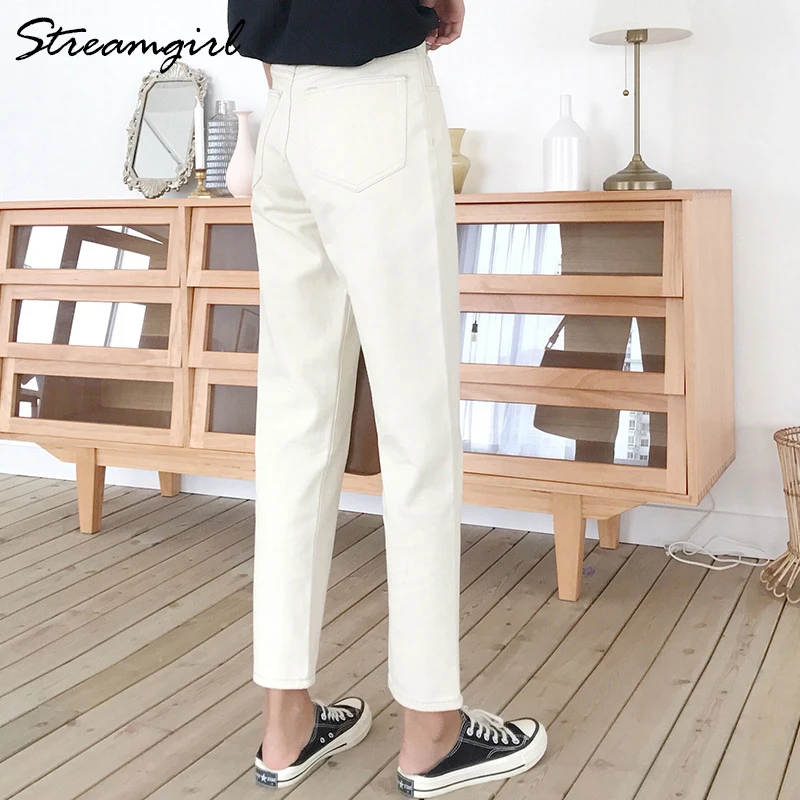 Широкие джинсы с высокой талией женские джинсовые штаны шаровары 2019 белые прямые