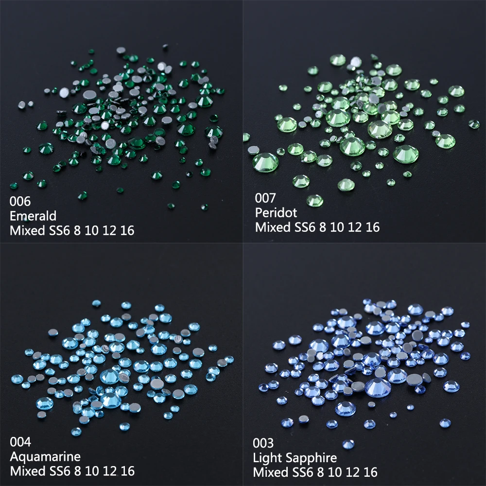 1Box DIY Flatback 3D Nail Art Crystal Glitter Rhinestones Nail Art Decoration Diamond White AB Manicure Mixed SS6-16 Size LA995