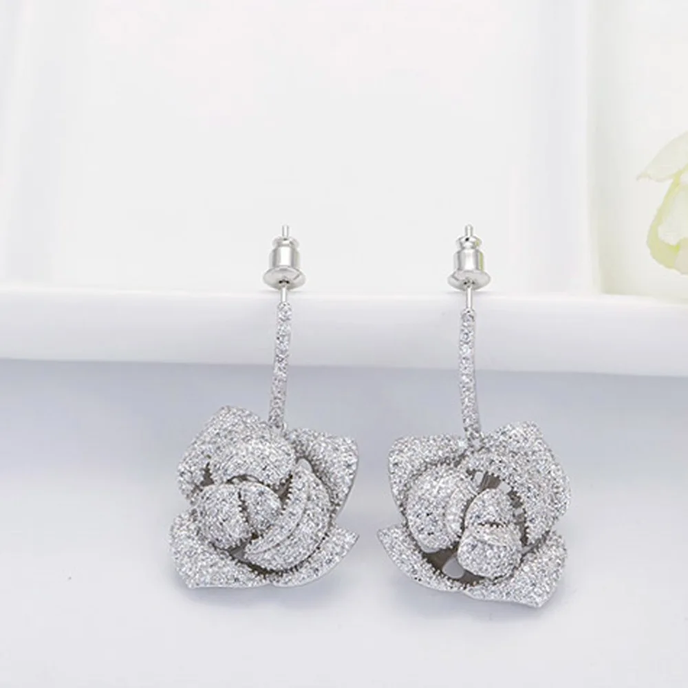 Подарочные романтические серьги и подвеска LUOTEEMI в виде Розы ожерелье AAA +