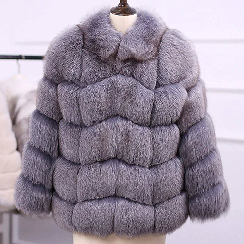 Blue gray Hot sale warm winter Overcoat fashion fox fur coat large size women's faux fur coat women - Цвет: Blue gray