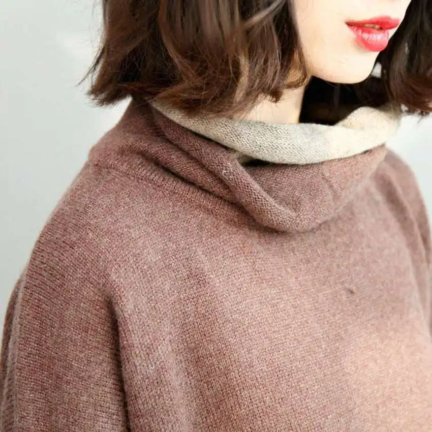 Mferlier Women Winter Sweater Turtleneck Lady Female Tops Oversized Korean Sweaters and Pullovers Batwing Sleeve Top | Женская одежда