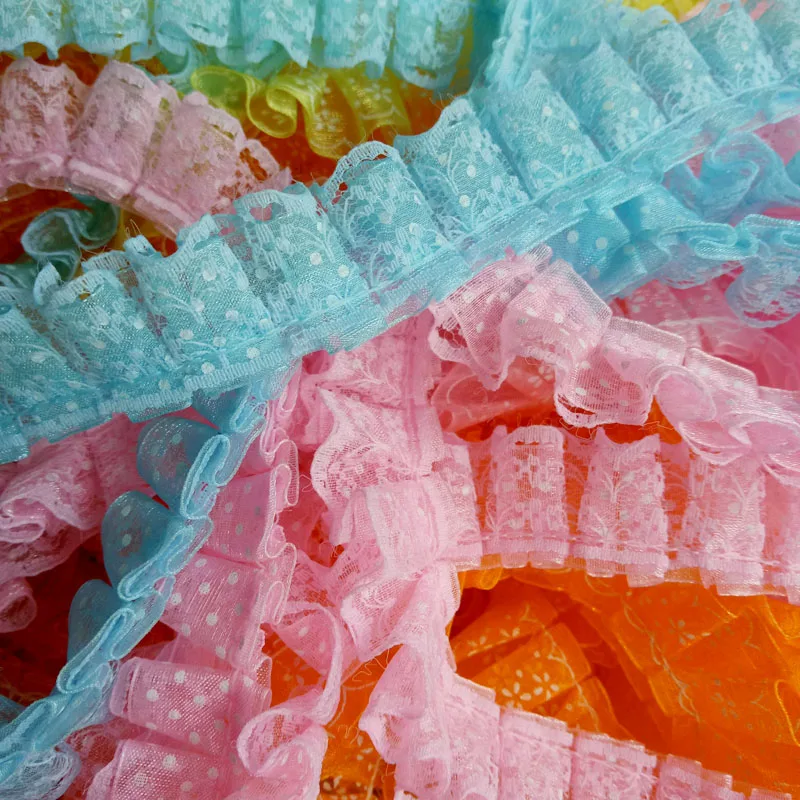 Плиссированная Тюлевая кружевная ткань в горошек 2 см лента фиолетовая отделка