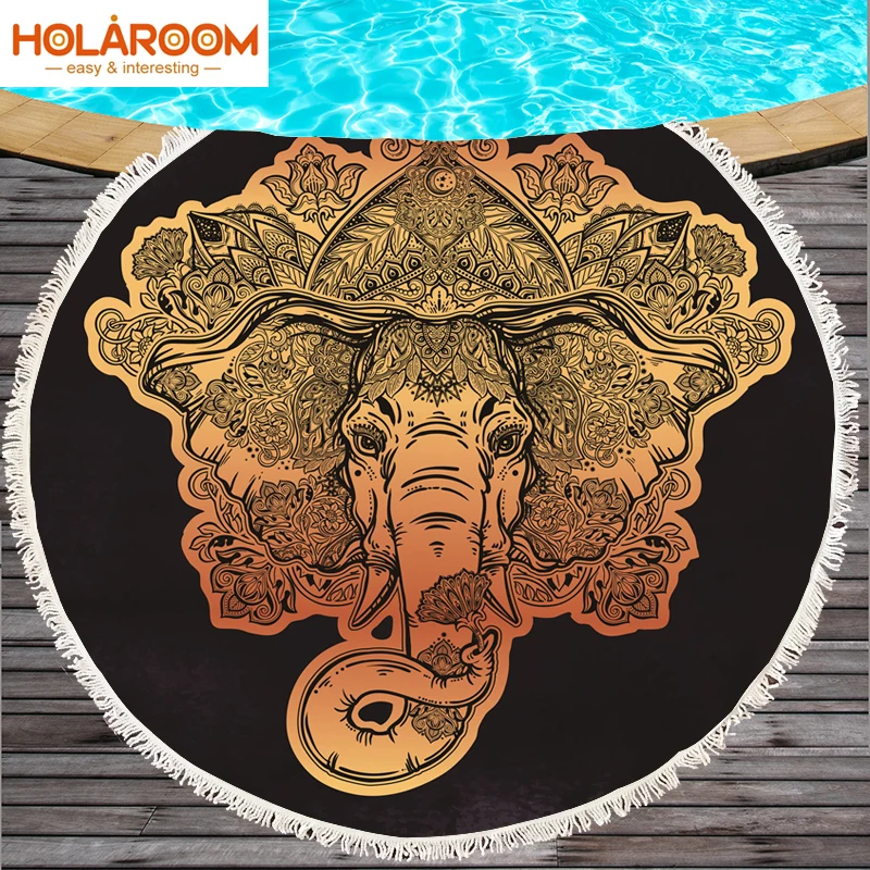 

Elephant Printing Beach Towels Summer Round Beach Towel With Tassel Microfiber Indian Bohemia style Bath Towels Shawl Mat 150cm