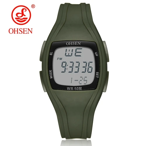 Army GREEN Watch OHSEN Мода прямоугольник белый Пластик цифровой Спорт Для женщин наручные часы zegarek damski сигнальный светодиод Секундомер женские часы подарок - Цвет: Army GREEN Watch
