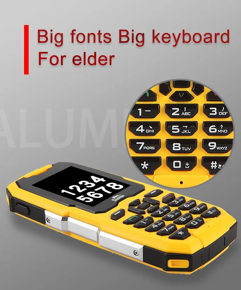 Смартфон Snopow M2 IP68 водонепроницаемый, ударопрочный для использования на открытом воздухе с радиоприемником FM 2,4 дюйма, фонариком, русской клавиатурой и емкостью аккумулятора 2500 мАч.