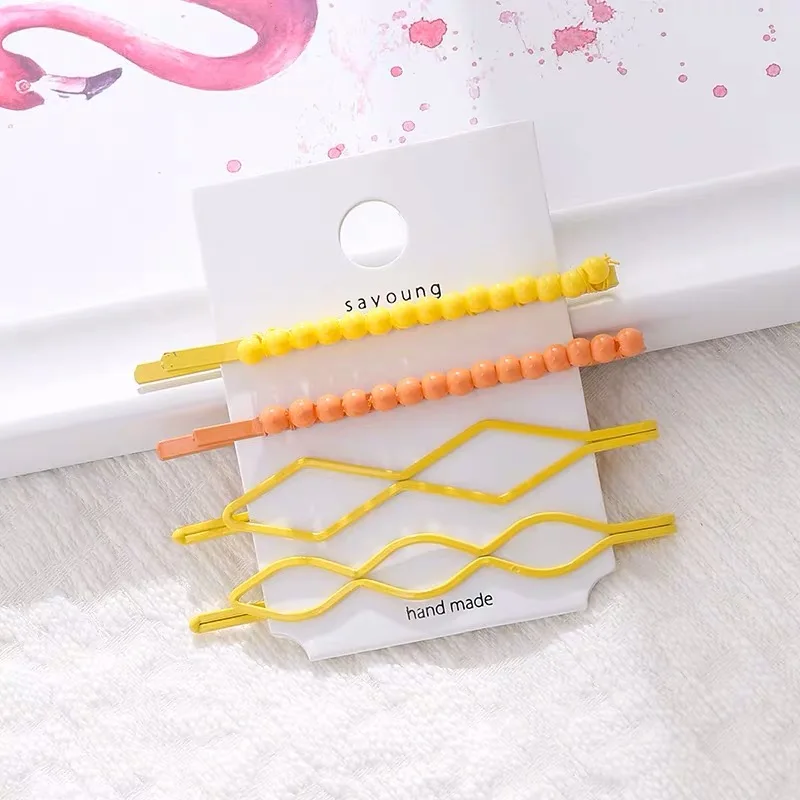 Peas yellow orange Новинка, милые корейские заколки для волос ярких цветов с бусинами, заколки для детей, девочек, геометрические ВВ заколки для волос, женские аксессуары для волос - Цвет: Peas yellow orange