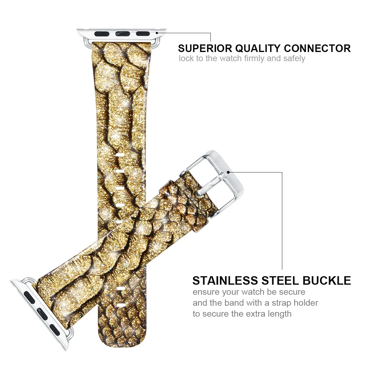 Блестящий кожаный браслет с узором под змеиную кожу для Apple Watch Series 3 2 1 в стиле