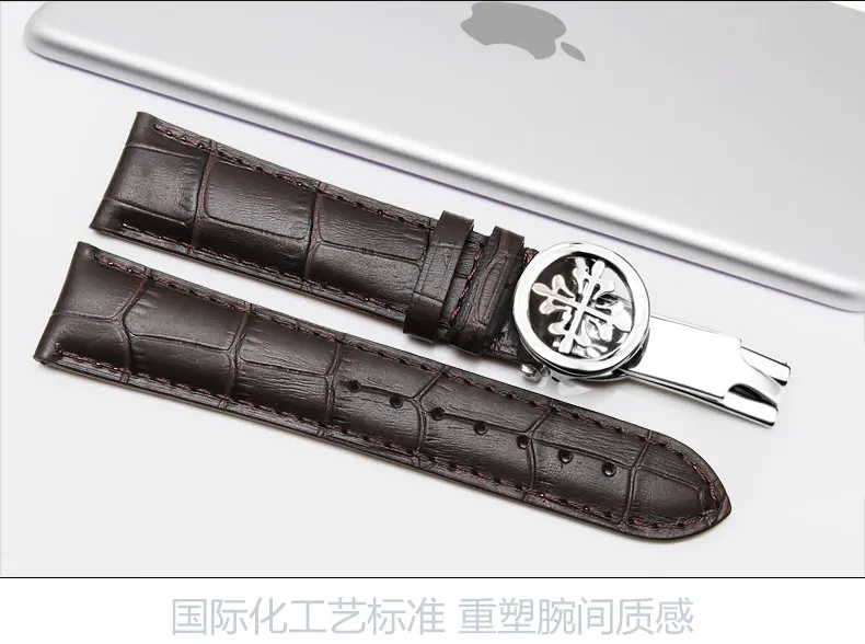 Кожаный браслет подходит для patek наручные часы ремешок для часов из коровьей кожи с цепочкой, розовое золото складной button19 20 21 22 мм