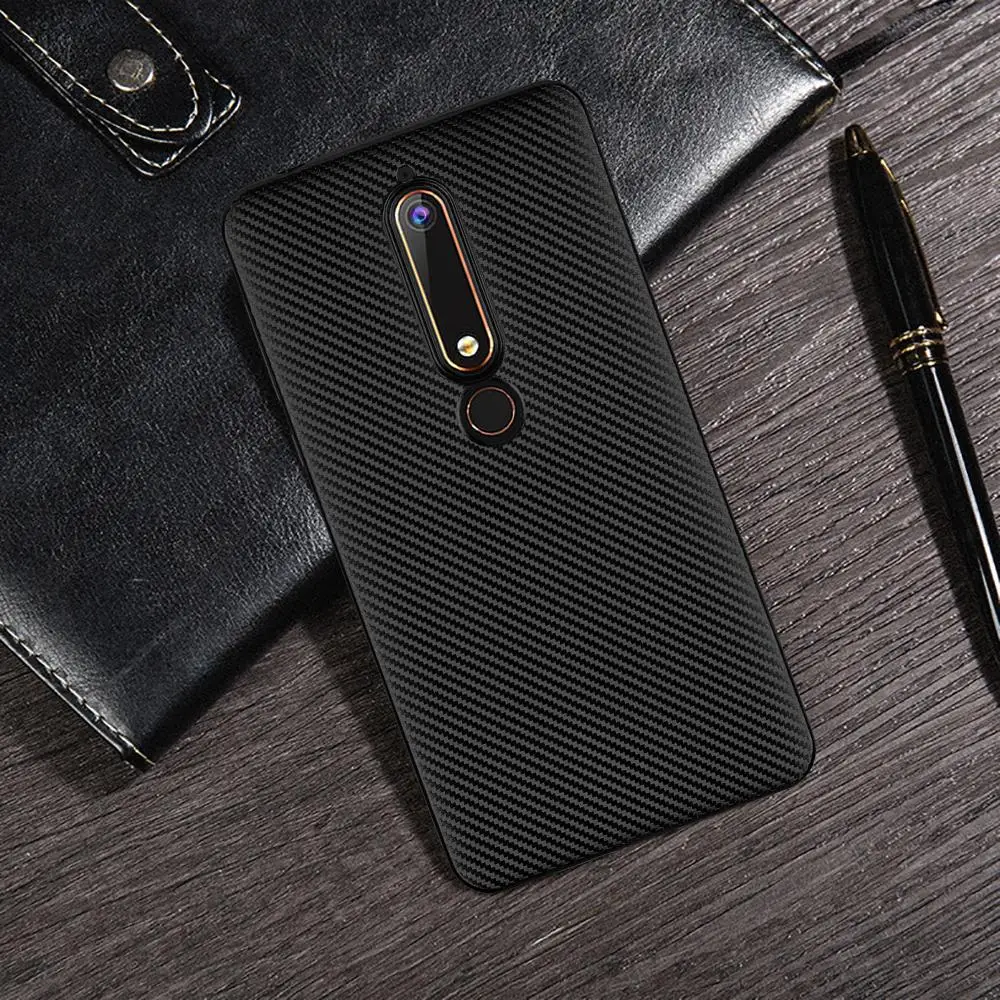 For Nokia 6 (2018) Case Classic Carbon Fiber Texture TPU Rubber Silicone Protective Cover Soft Single Shell Phone Bag |