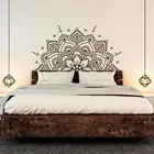 Виниловые наклейки на стену с изображением мандалы, украшение для кровати с изображением цветка мандалы, съемные аксессуары, наклейка на стену для спальни, MuralZW466