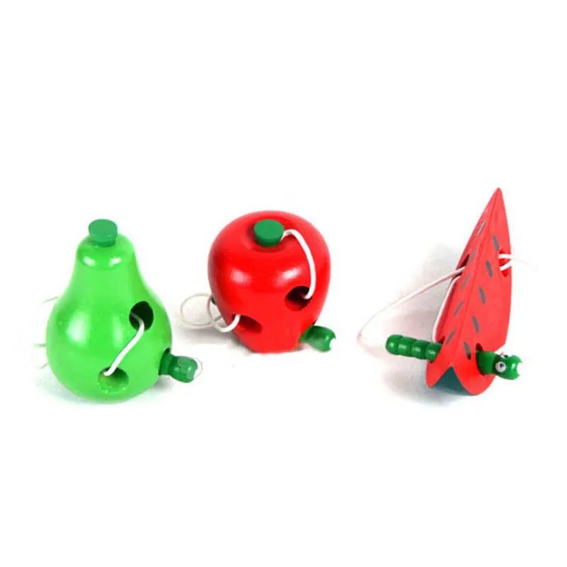 

Hot Selling 3 Pcs Wooden Toys Worm Eat Fruit Apple Pear Gift Kids Early Learning Montessori Educational Toys