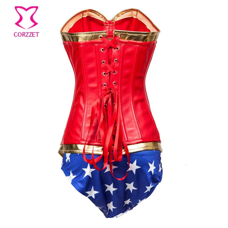 Комплект из корсета и трусиков натуральной кожи костюм Чудо женщины