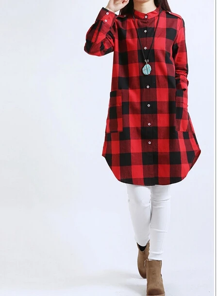 

Large Size Women 's Nice Leisure Was Thin Artistic Style Lattice Long - Sleeved Cotton Shirt Large Version Breathable Blouses