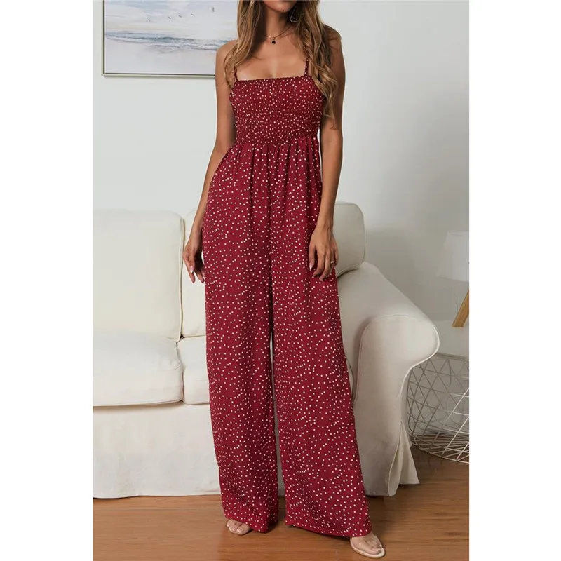 Женский комбинезон в горошек с подсолнухами Свободный без рукавов широкими