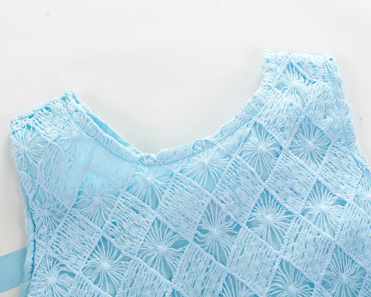 High Quality Children Baby Girl Clothes Summer Dress Kids Dresses Sleeveless Blue Lace Bow Fashion Princess V20 | Детская одежда и