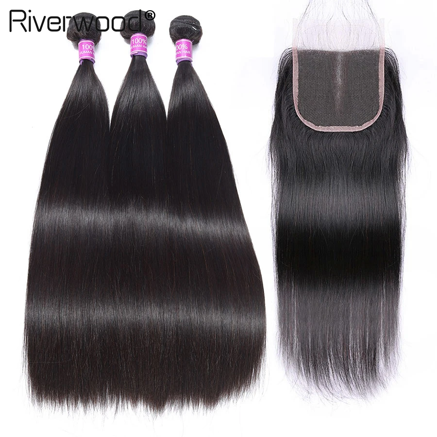 Бразильские пучки волос с закрытием прямые 100% Remy человеческие волосы плетение 3