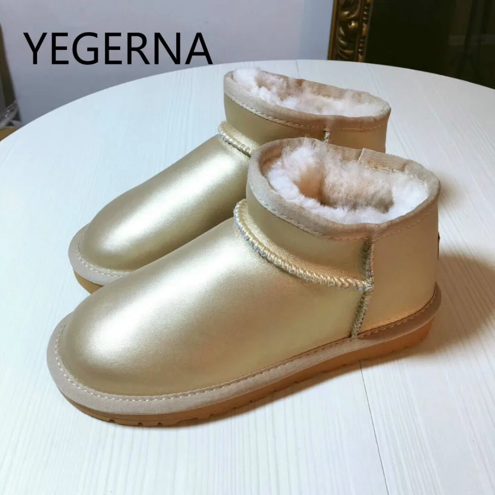 YEGERNA/зимние ботинки из натуральной яловой кожи; новые зимние женские ботинки; Модные женские Теплые ботильоны из натурального меха; качественная обувь