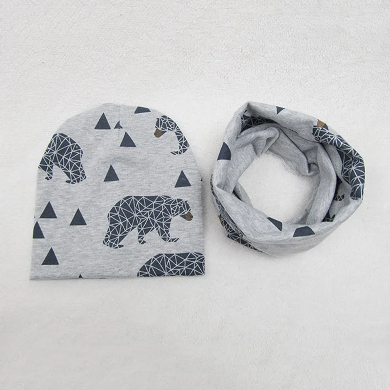 gray bear Осенне-зимняя детская шапка, шарф, детская шапка с воротниками, милая камуфляжная шапочка с принтом со звездой для девочек, детская шапка - Цвет: gray bear