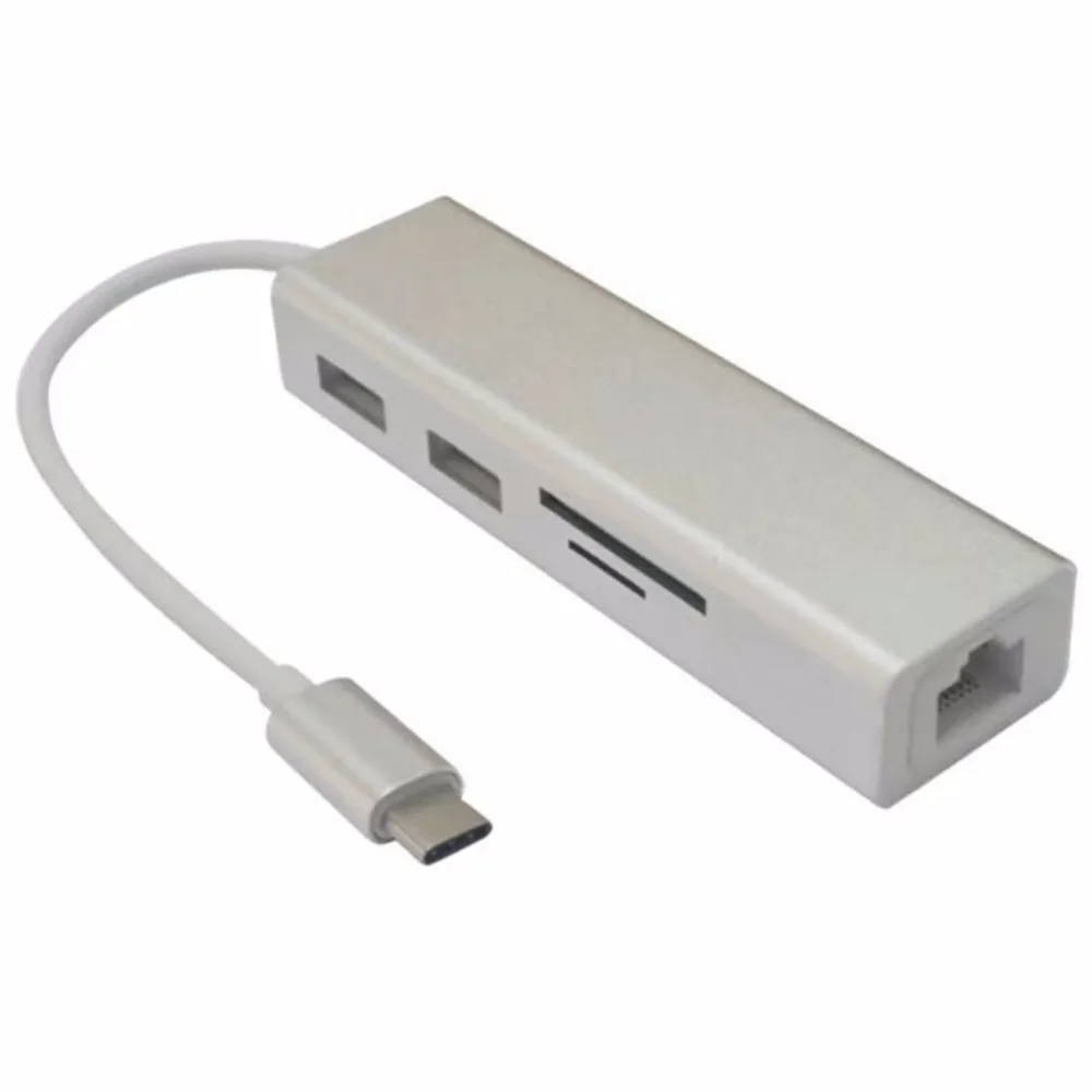 Алюминий Тип usb C концентратор с 2 портами (стандарт 3 0 Порты SD/TF Card Reader и RJ45 10/100/1000