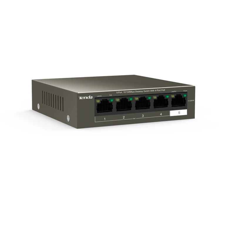 Tenda TEF1105P-4-63W коммутатор для интернет-сети 5-Порты и разъёмы, длиной 250 м расстояние стабильный PoE Питание, Plug and Play, прочный и Secure