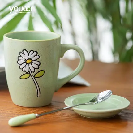 Cute Sesame Point Creative Ceramic Simple Household Milk Coffee Tea Mug With Lid Water Cup Drinkware Free Shipping | Дом и сад