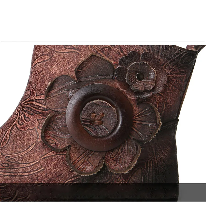 Женские новые осенние и зимние кожаные сапоги ручная работа цветы рыба Zui tou