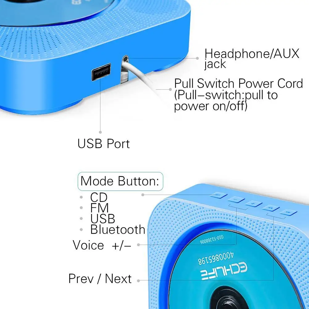 Настенный CD-плеер портативный Bluetooth музыкальный плеер с пультом дистанционного управления fm-радио встроенные HiFi колонки USB MP3 r25