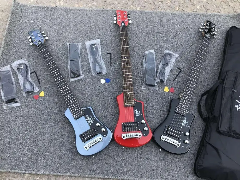 Новая портативная мини-электрогитара Hofner shirty для путешествий, цвета: черный, красный, синий, с хлопковой мягкой сумкой+ ремень+ медиаторы