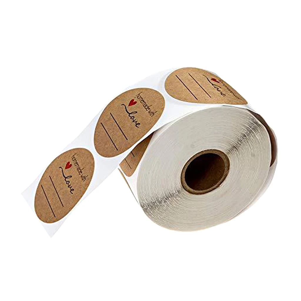 500Pcs Kraft Paper Homemade with love Stickers Labels Roll Self Adhesive | Дом и сад