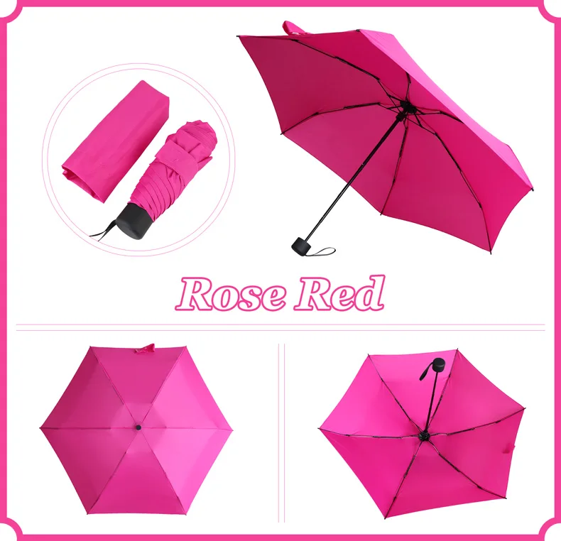 rose-red 190g Super Light Mini Pocket Umbrella Rain Women Gift Men Umbrellas 5 Fold Parasol Girls Portable Kids Travel UMBRELLAS Paraguas - Цвет: rose-red
