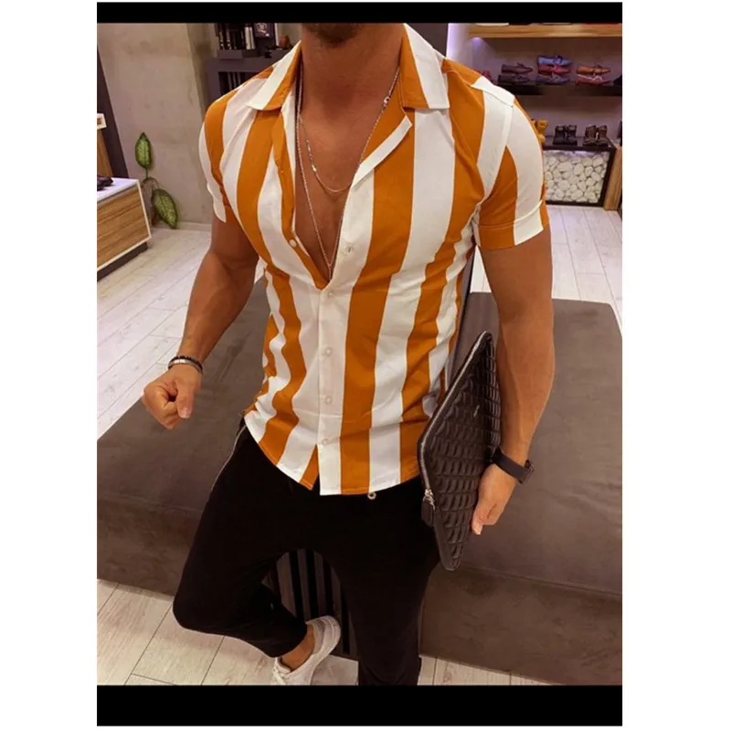 Мужская рубашка с принтом в разноцветную полоску коротким рукавом Chemise Hombre