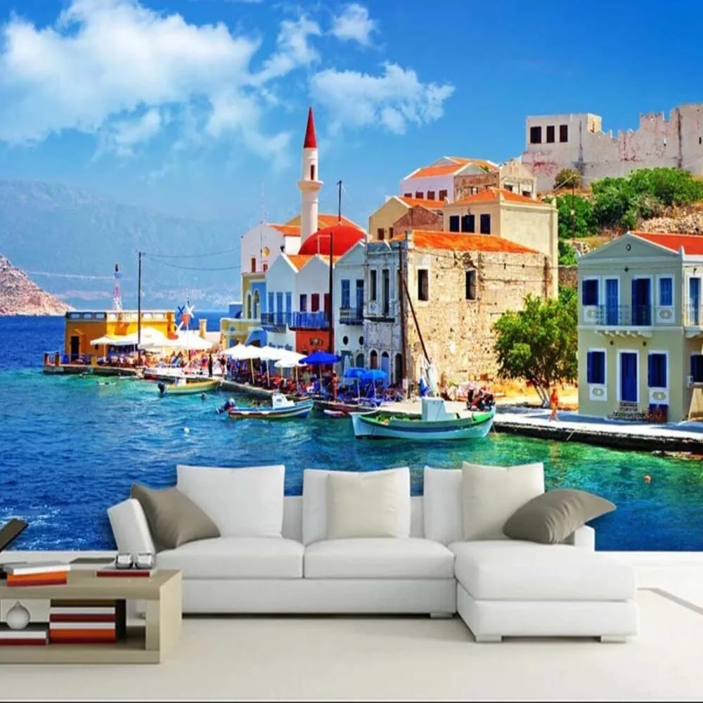 

3D Aegean Sea Beach Photo Wallpaper Mural for Living Room TV Background Wall Decor Custom Any Size Murals Wall Paper Rolls