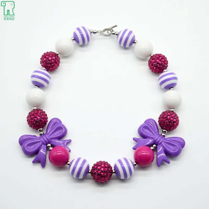 

5PCS Kids Chunky Bow Necklace Girls Bubblegum Beads Choker Collar New Princess Fashion Jewelry Children Chunky Bow Necklace