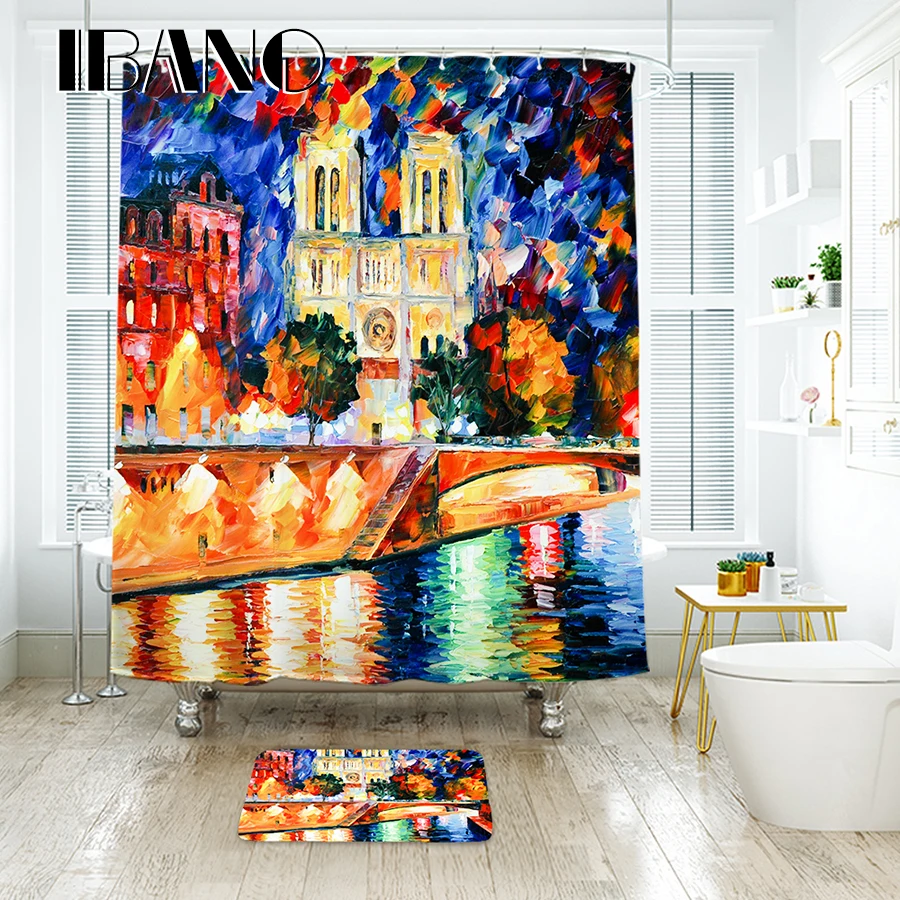 

IBANO Scenic Oil Painting Shower Curtain Waterproof Polyester Fabric Bath Curtain For The Bathroom Decoration