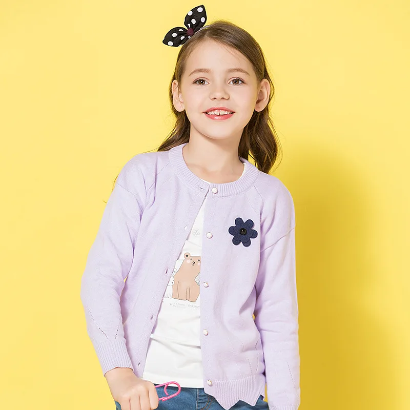 

Girl Children's Knitted Cardigan Coat Casual Outer Sweaters Spring Autumn Knitwear Wave Side Girls Purple Knit Wear 689 10 11 12